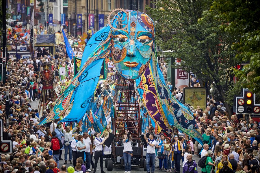 A festival float at the Manchester Day Parade