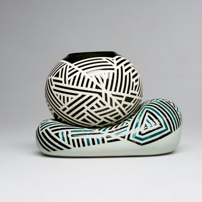 Pottery with a black and white design