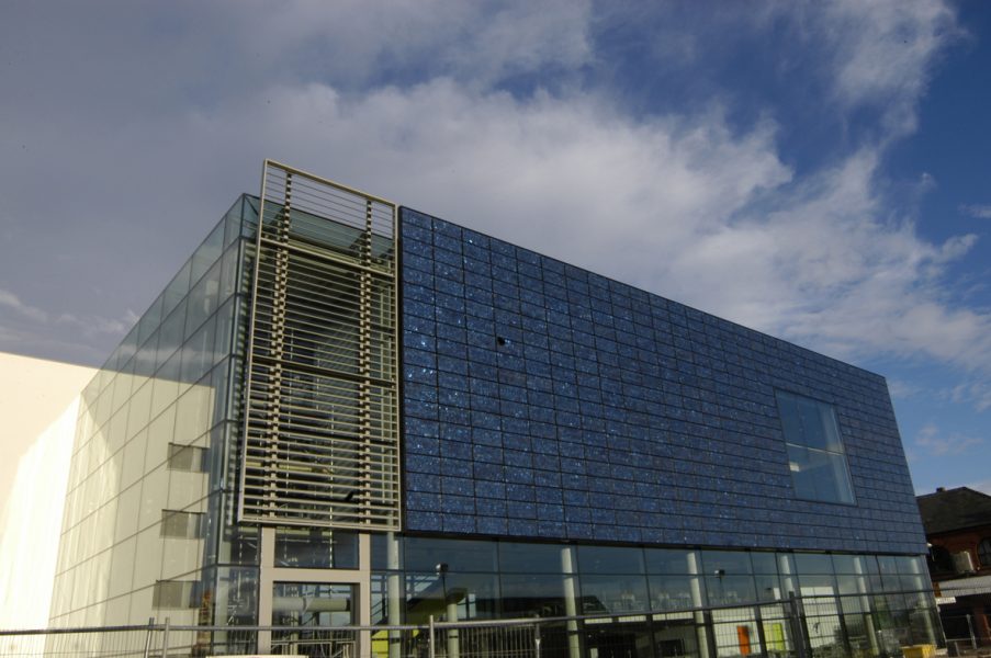 Outside of a glass front building