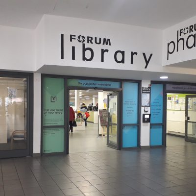 Main door to a library