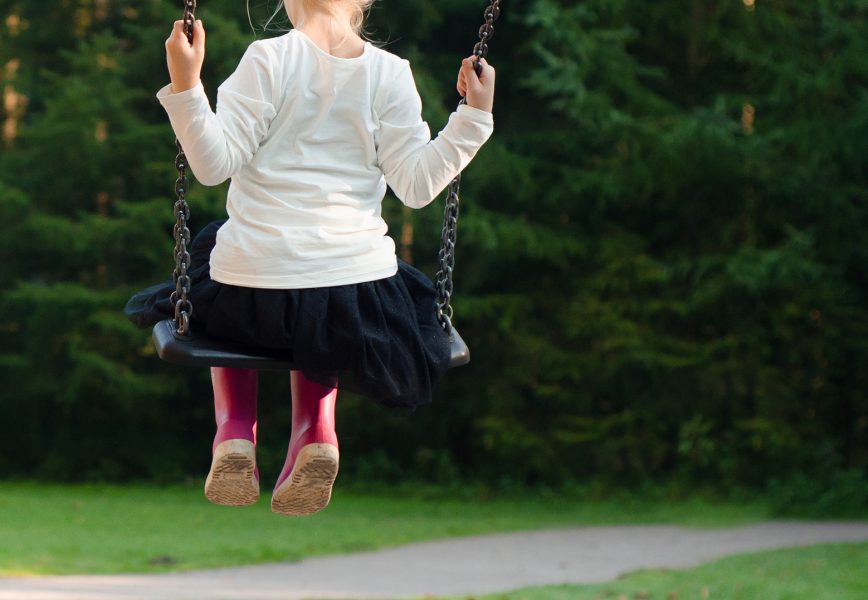 A child on a swing in a park