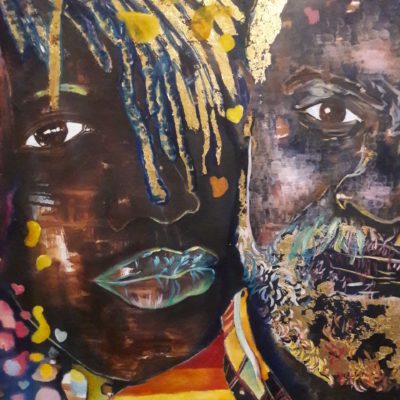 A painting of two people's faces