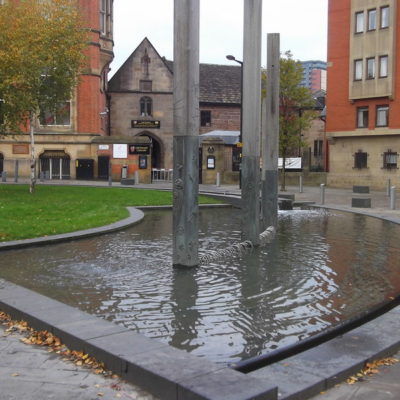 A water feature outside Chetham's School of Music in Manchester.