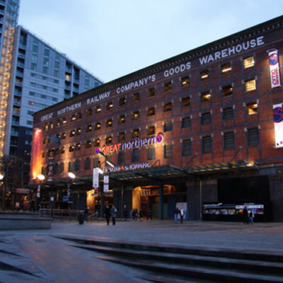 The Great Northern Warehouse at night.